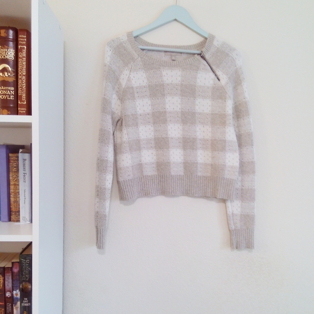 Banana Republic Checked Nude Tan Classic Sweater